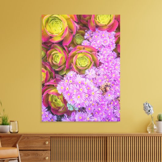 Succulent en bloemen canvas afdruk (Insitu (Woonkamer))