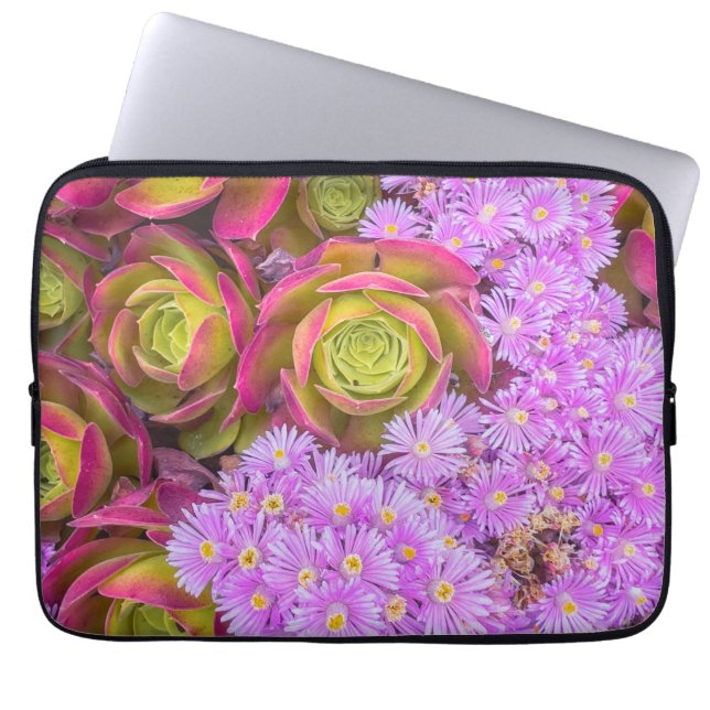 Succulent en bloemen laptop sleeve (Voorkant)