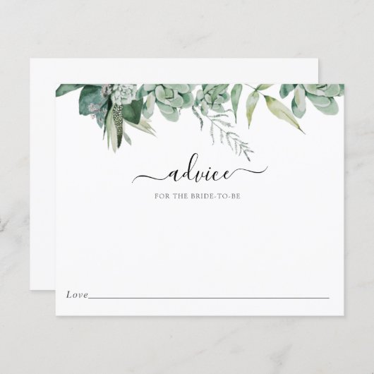 Succulent en Eucalyptus Bridal Advice Kaart (Voorkant / Achterkant)