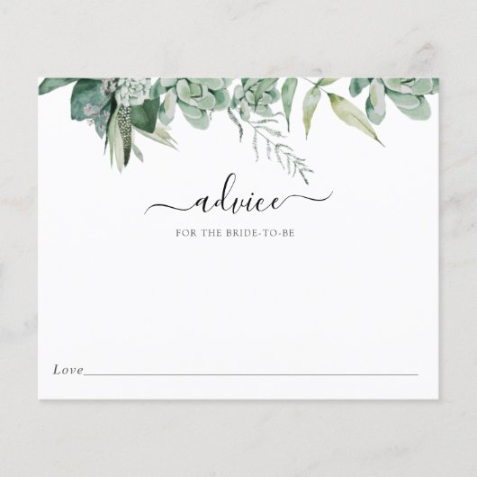 Succulent en Eucalyptus Bridal Advice Kaart (Voorkant)
