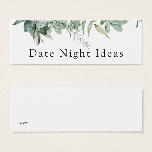 Succulent en Eucalyptus Date Night Idea Kaart (Voorkant /achterkant)