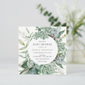 Succulent en Eucalyptus Greenery Baby shower Kaart (Staand voorkant)