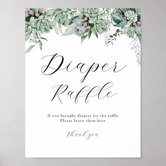 Succulent en Eucalyptus Greenery Raffle Sign Poster (Voorkant)