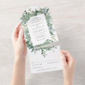 Succulent en Eucalyptus Greenery Wedding All In One Uitnodiging (Afscheurbaar)