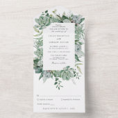 Succulent en Eucalyptus Greenery Wedding All In One Uitnodiging (Binnen)