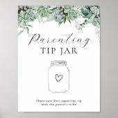 Succulent en Eucalyptus Ouderschap Tip Jar Poster (Voorkant)