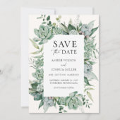 Succulent en Eucalyptus Wedding Save the Date Kaart (Voorkant)