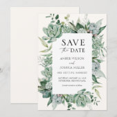 Succulent en Eucalyptus Wedding Save the Date Kaart (Voorkant / Achterkant)