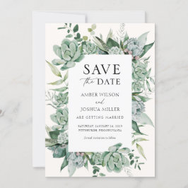 Succulent en Eucalyptus Wedding Save the Date Kaart