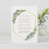 Succulent en Goud Geometrische Bruiloft Kaart (Staand voorkant)