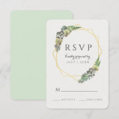 Succulent en groen goud geometrisch RSVP kaartje (Voorkant / Achterkant)