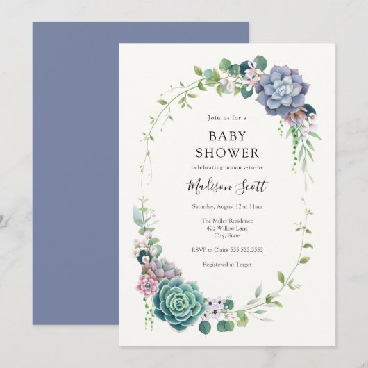 Succulent en groen Lijst Baby shower Kaart (Voorkant / Achterkant)