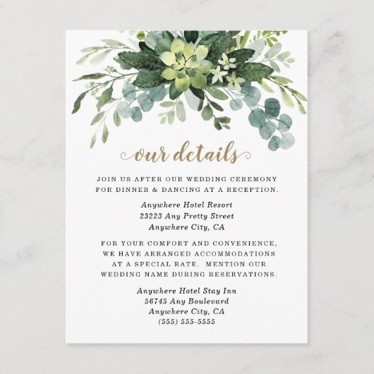 Succulent Eucalyptus Elegant Boho Greenery Wedding Informatiekaartje (Voorkant)