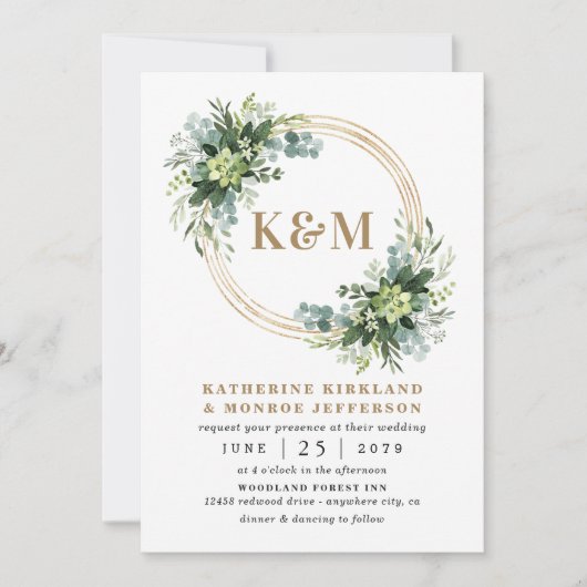 Succulent Eucalyptus Elegant Boho Greenery Wedding Kaart (Voorkant)