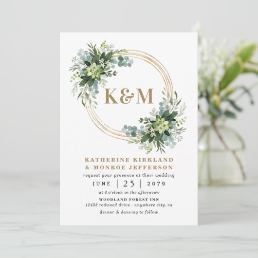 Succulent Eucalyptus Elegant Boho Greenery Wedding Kaart (Staand voorkant)