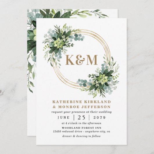 Succulent Eucalyptus Elegant Boho Greenery Wedding Kaart (Voorkant / Achterkant)