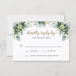 Succulent Eucalyptus Elegant Boho Greenery Wedding RSVP Kaartje