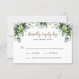 Succulent Eucalyptus Elegant Boho Greenery Wedding RSVP Kaartje
