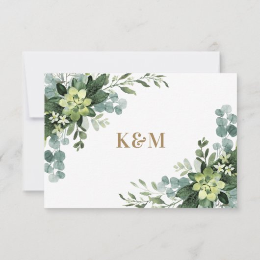 Succulent Eucalyptus Elegant Boho Greenery Wedding RSVP Kaartje (Achterkant)