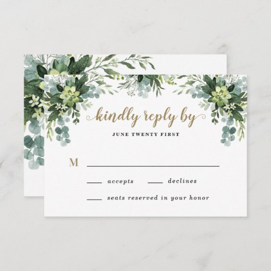 Succulent Eucalyptus Elegant Boho Greenery Wedding RSVP Kaartje (Voorkant / Achterkant)