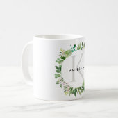 SUCCULENT EUCALYPTUS FOLIAGE WATERVERF MONOGRAM KOFFIEMOK (Voorkant links)