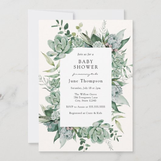Succulent Eucalyptus Greenery Baby shower Kaart (Voorkant)