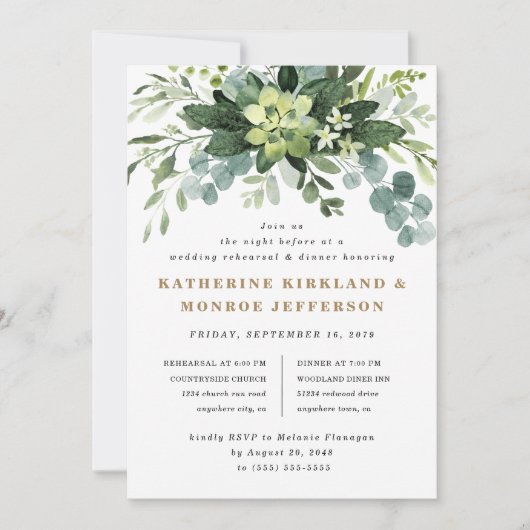 Succulent eucalyptus groen repetitie diner kaart (Voorkant)