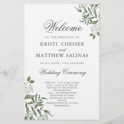 Succulent Eucalyptus Leaves Wedding Program (Voorkant)