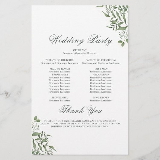 Succulent Eucalyptus Leaves Wedding Program (Achterkant)