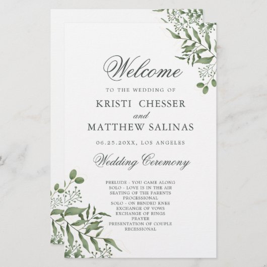 Succulent Eucalyptus Leaves Wedding Program (Voorkant / Achterkant)