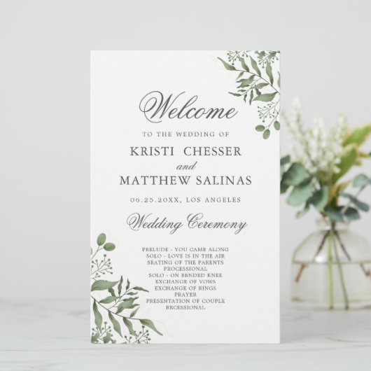 Succulent Eucalyptus Leaves Wedding Program (Staand voorkant)