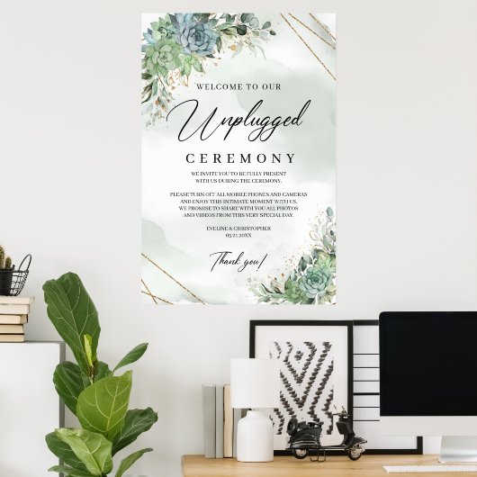 Succulent eucalyptus unplugged ceremonie poster (Thuiskantoor)