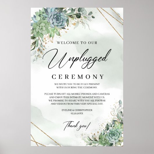 Succulent eucalyptus unplugged ceremonie poster (Voorkant)