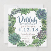 Succulent First Birthday Invitation Kaart (Voorkant)