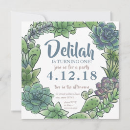 Succulent First Birthday Invitation Kaart