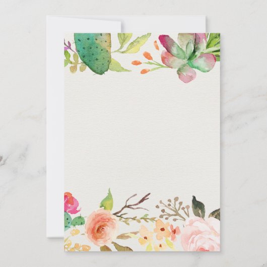 Succulent Floral Cactus Invitation Kaart (Achterkant)