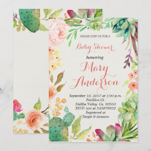 Succulent Floral Cactus Invitation Kaart
