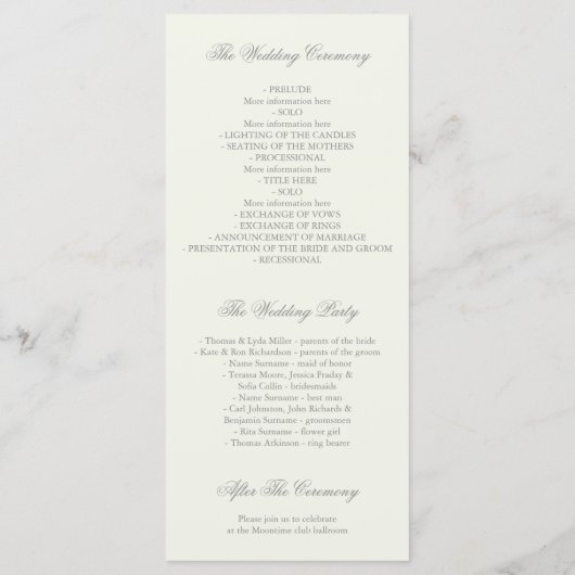 Succulent Floral Garden Trouwprogramma's Programmakaart (Achterkant)