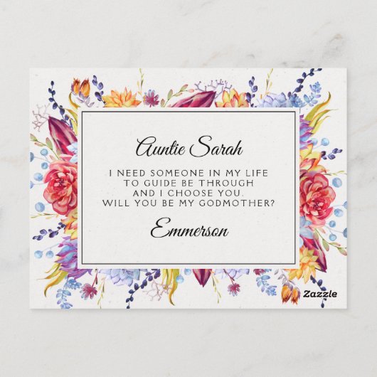  Succulent Floral Godmoeder Voorstel Kaart (Achterkant)