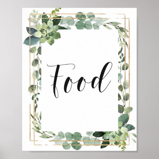 Succulent Floral Gold Geometric Lijst Food Sign Poster (Voorkant)