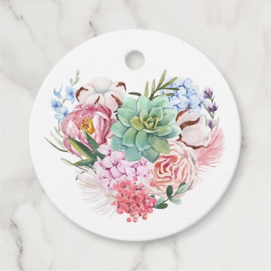 Succulent Floral Heart Wedding Bedankt Bedankjes Labels (Voorkant)