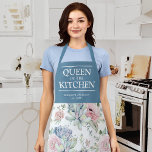 Succulent Floral Queen of the Kitchen Name Schort<br><div class="desc">Elegant botanisch chef-schort met een waterverf succulent bloempatroon,  de titel "Keukenkoningin",  hun naam en het jaar.</div>