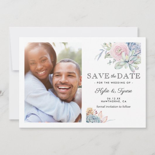 Succulent Floral Save the Date Foto (Voorkant)