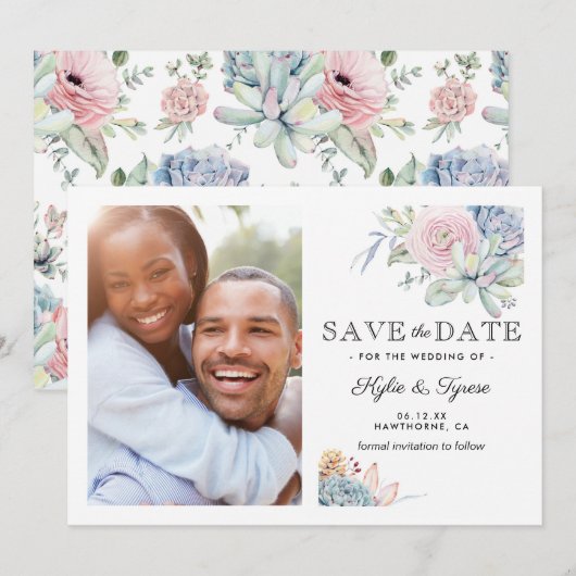 Succulent Floral Save the Date Foto (Voorkant / Achterkant)