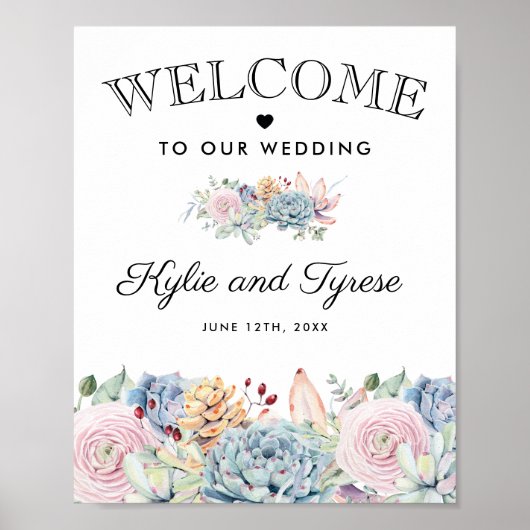  Succulent Floral Welcome Wedding Poster (Voorkant)