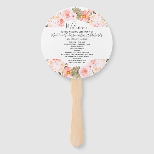 Succulent Floral Wreath Huwelijksceremonie Program Handwaaier (Voorkant)