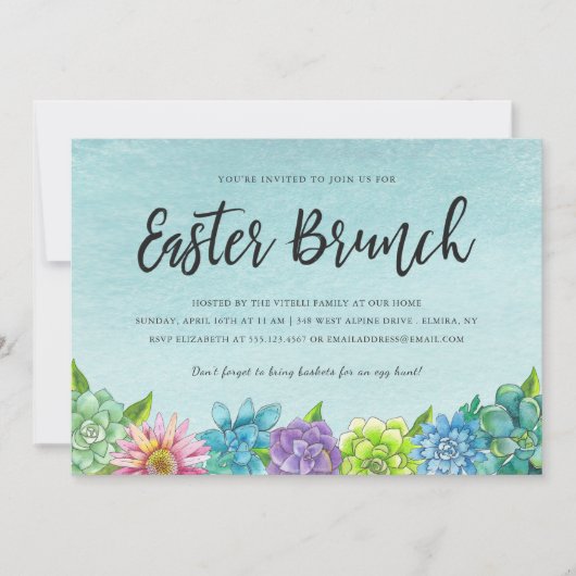 Succulent Florals Easter Brunch Invitation Kaart (Voorkant)