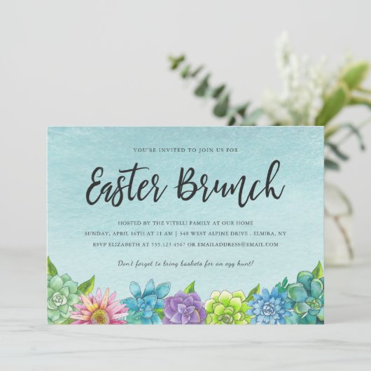 Succulent Florals Easter Brunch Invitation Kaart (Staand voorkant)