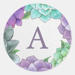 Succulent Florals Monogram Stickers   Lavendel