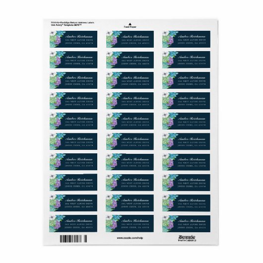 Succulent Florals retour adreslabels | Marine Etiket (Full Sheet)